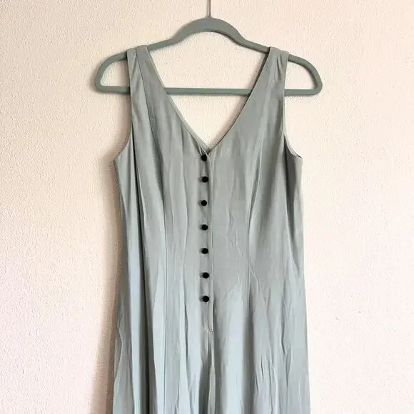 Vintage 90s Sage Green Maxi Dress Y2K Minimalist Cottagecore Grunge Size 8 - Picture 5 of 9